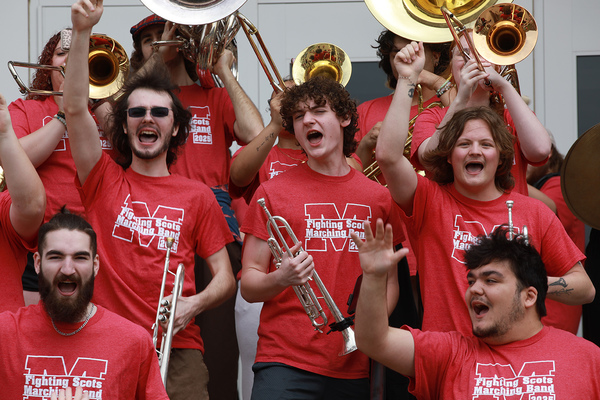 BIG SOUND, HIGH ENERGY: A performance on the Huff Athletic Center steps by the Fighting Scots Marching Band was one of many highlights during Scots Day of Giving.