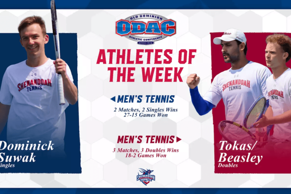 Representation of the achievement named 'Shenandoah Men's Tennis Sweeps ODAC Weekly Awards For Second Time This Year'.