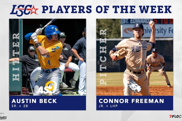 Graphic of the Lone Star Conference Hitter and Pitcher of the Week players