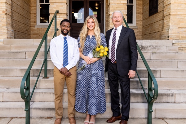 (L to R) Mr. FHU Tiro “Philly” Nong, Miss FHU Anna Claire Butt and FHU President David R. Shannon