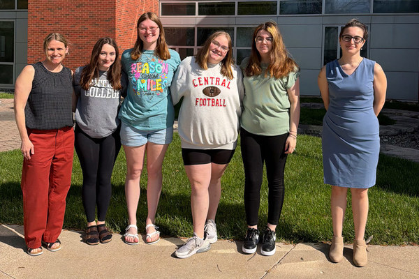 Out of the Darkness Walk leaders: Mindy Graham-Hinners ’00, assistant professor of psychology, Kaylee Kettler ’28, Brianna VanGroll ’28, Kylie Carstens ’26, Alisa Smith ’26, Stephane Wise, assistant professor of political science.