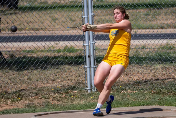 Angelo State student-athlete Maria Schuler competing in the hammer throw