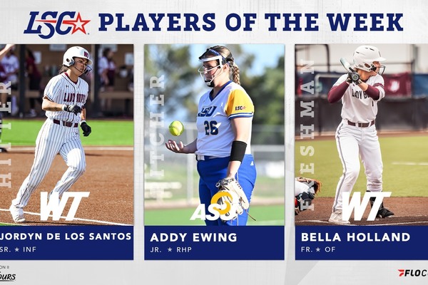 Compilation graphic of the three LSC softball players of the week