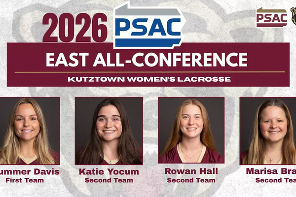 Representation of the achievement named 'Four Seniors from No. 15 Kutztown Earn 2026 All-PSAC East Honors'.