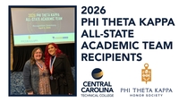 2026 Phi Theta Kappa All State Academic Team Recipients for CCTC. Two students pictured in front of screen
