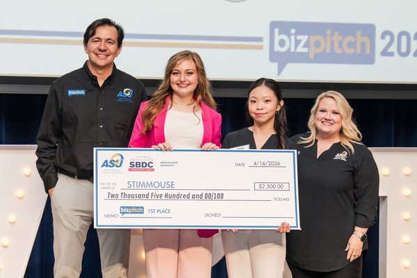 2026 BizPitch winner Audrey Spearman (in pink) with ASU and SBDC representatives