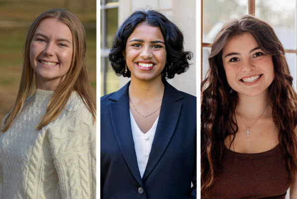 Headshots of three students at the University of Arkansas. 