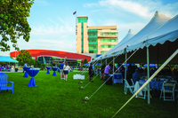 The "big tent" on the Goodwin University campus 2025 with the main academic building in the background