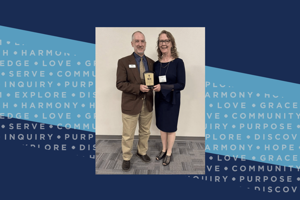 Dr. Lorinda (Schomacker) Sankey ’80 received the 2026 Christus Magister Award presented by LEA Executive Director Dr. Thomas Wrege '85.