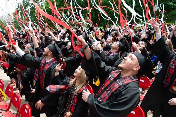 THE CEREMONY WAS STREAMED: Available online, yes, but also a continued tradition of the new graduates enjoying a synchronized moment of celebration.