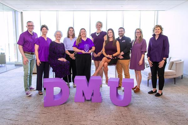DMU Marketing and Communications team (L to R): Paul Joy, Erin Smith, Denise Lamphier, MA, Lindsey Giardino, Nicole Branstad, Lisa Strittmatter, Stephanie Greiner, MS, Jordan Bohr, Sarah McCoy, Kathryn Finney
