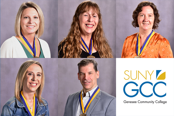 Chancellor's Award winners from top left to bottom right: Jessica Hibbard, Susane Nugent, Stephanie Ortel, Tara Freitag, Dr. Christopher Caputi