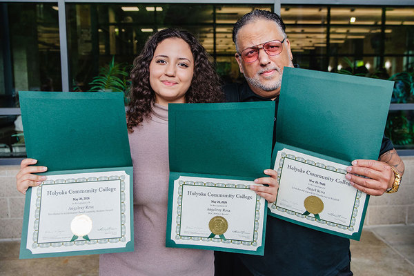 HCC students (and father and daughter duo) Angelray Rosa and Angel Rosa of Westfield celebrate their academic awards for 2025-2026.