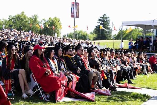 Stanislaus State graduates take part in a previous Commencement ceremony at the University Amphitheatre in Turlock. The University will celebrate the Class of 2026 during its 66th Commencement ceremonies beginning Tuesday, May 26.