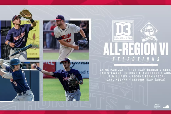 All-region baseball graphic featuring photographs of Shenandoah's four honorees.