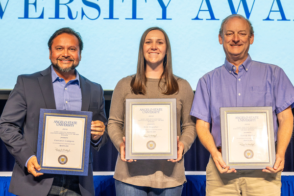 ASU's 2025-26 Rodgers Awards Winners (L-R) Manny Campos, Brit Heppler and Dr. David Bixler