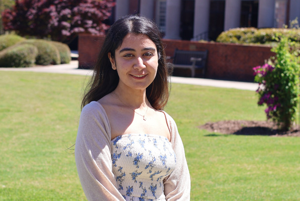 Presbyterian College graduate Lydia Awadalla on the Vance Plaza.