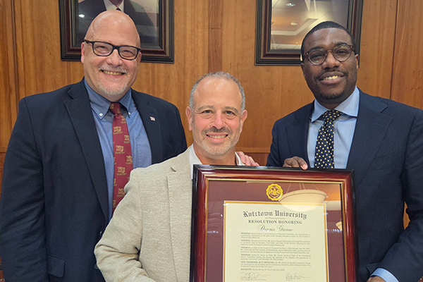 L to R: Dr. Philip Cavalier, university president; Dennis A. Giorno, chair, Council of Trustees; Kevin Harden Jr., vice chair, Council of Trustees.