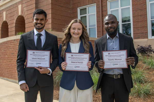 Pictured from left are Vikaas Manjunath, Malerie Partain and Timothy Okunoye. (Photo by Bryce Mitchell)