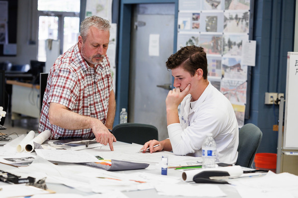 Landscape Architecture professor and student at DelVal discussing course project.