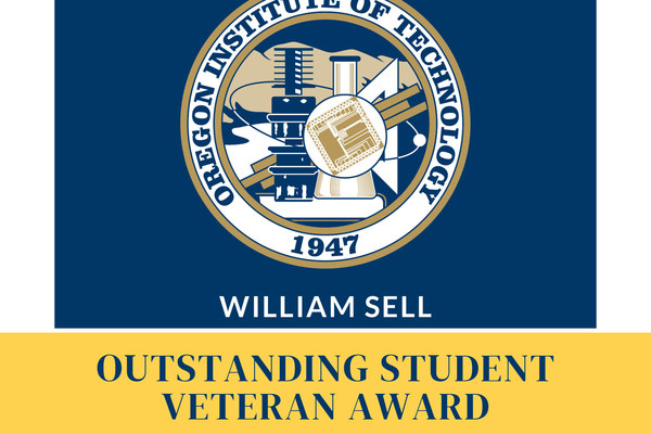 Representation of the achievement named 'Oregon Tech presents William Sell with the 2026 Outstanding Student Veteran Award'.