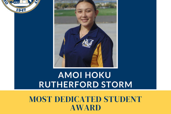 Representation of the achievement named 'Oregon Tech presents Amoi Hoku Rutherford Storm with the 2026 Most Dedicated Student Award'.