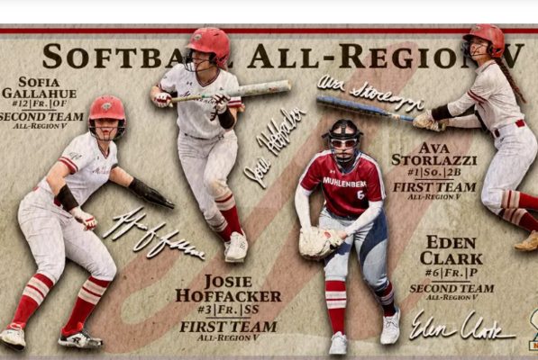 Honored athletes in softball action poses.