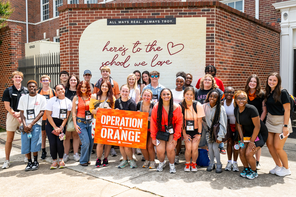 Group photo of new students at orientation. 