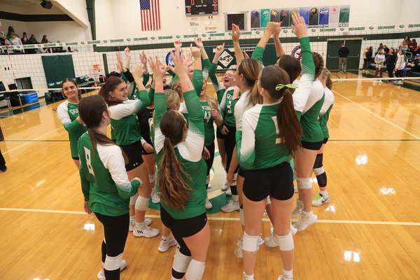 Greensboro College volleyball celebrates the 2025 USA South regular season championship. Photo credit Greensboro College Athletics.