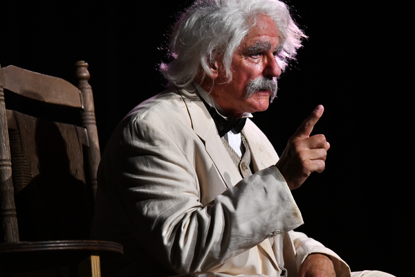 Lindsey Wilson University theatre professor Robert Brock portrays Mark Twain at the inaugural Mark Twain Storytelling Festival, held Saturday, June 20, at Lindsey Wilson’s V.P. Henry Auditorium. The event celebrated the art of storytelling, along with Mark Twain’s Columbia roots.