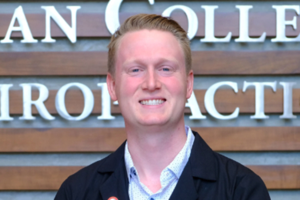 A photo of  DC2B Jared Clontz, a 12th-quarter intern from Charlotte, NC, the May 2026 Intern of the Month at the Sherman College Chiropractic Center. 