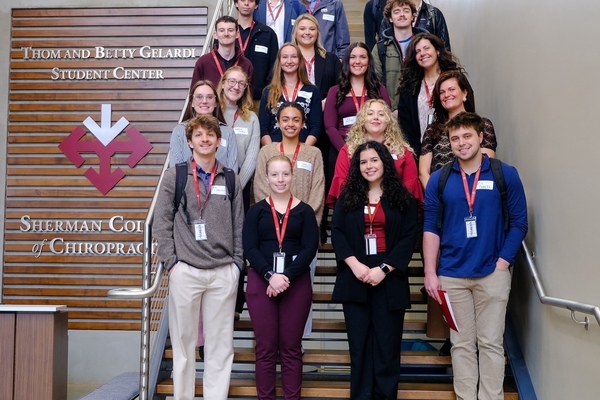 A photo of the 20 new students enrolled at Sherman College of Chiropractic in the 2026 winter quarter in Spartanburg, South Carolina.