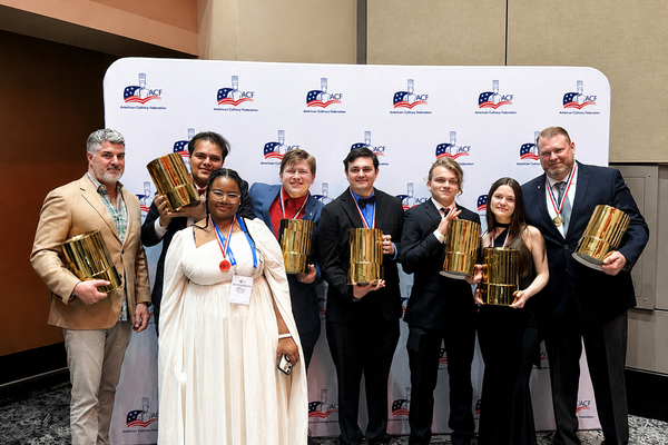 SUNY Delhi's culinary championship team (left to right): Chef Victor Sommo, Kevin Torcios-Sorto, Jahnasia Sutton, Kevin Christy, Nicholas McGovern, Julian Grant, Lauren Stevens, and Chef Sean Pehrsson.