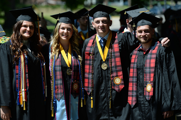 CLASS OF 2025: Four of the graduates continued their schooling at Illinois State University, including Izzy Gimm (left), while four began positions at Monmouth College (including Jackson Bergren (second from right). Also pictured are Paige Bergschneider and Zane Beebe.