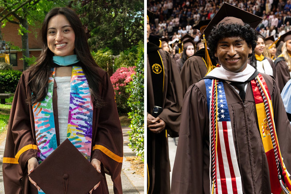 Julia Carpio ’25, MA ’26, is a graduate of Adelphi's accelerated five-year Scholar Teacher Education Program; Hussein Ali Rifath ’26 earned degrees in Adelphi's political science and Spanish.