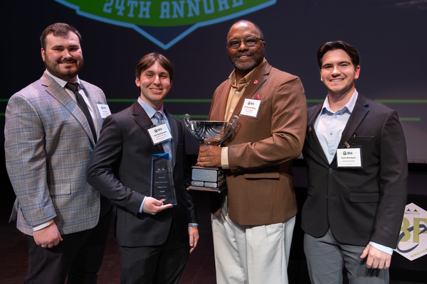 From left: Philip Crock, Learn2Inject Engineering Lead; Jack Badalementi, Learn2Inject Founder & CEO; Rodney S. Ridley, Ph.D., RTTP, Alvernia University Chief Economic, Community and Strategic Development Officer; and Colin McFayden ‘25, Alvernia University MBA Candidate and O’Pake Institute Graduate Assistant 