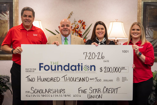 Left to right: Mike Bridges, VP Membership Acquisition and Community Development at Five Star Credit Union; Jim Glass, SRTC President; Christina Reneau, SRTC Executive Director of Institutional Advancement; Pamela Earp, Market Director at Five Star Credit Union