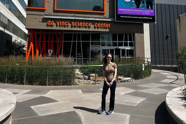 Charley McNeilly stands in front of the Da Vinci Science Center
