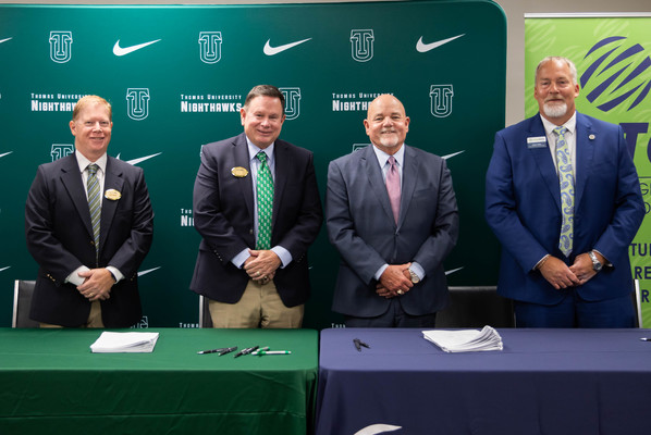 Left to right: Dr. John Meis, Provost and Vice President for Academic Affairs at Thomas University; Kurt Stringfellow, President at Thomas University; Jim Glass, President at Southern Regional Technical College; Mason Miller, Vice President of Academic Affairs at Southern Regional Technical College