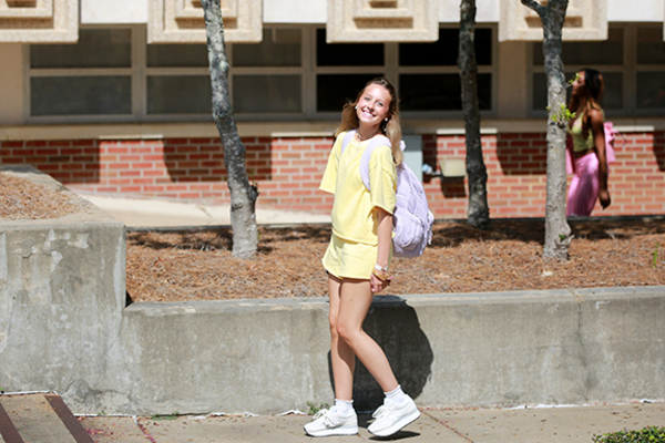 Hinds Community College - Raymond Campus freshman Lexi Prestridge, 18, of Wesson, between classes on the first day of school, Aug. 10, 2026.. She chose to attend Hinds for its respiratory therapy pathway.
