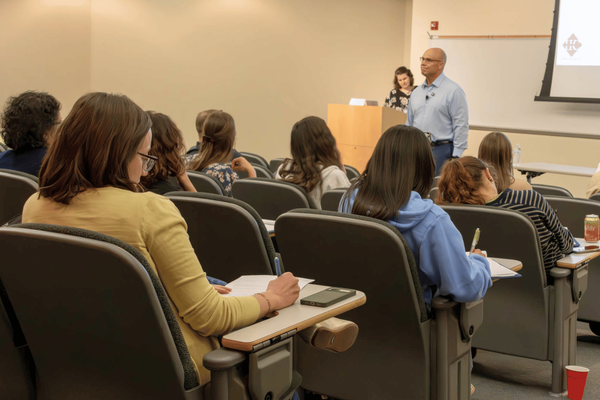 Larry Keiter, coach, facilitator and speaker from Larry Keiter Coaching, speaks to MFT and FLE graduate students during their on-campus residency