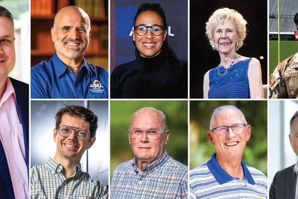 (L-R) Dr. Bobby Ott; (Top) Tom Nurre Jr., Rita Mbanga, Elta Joyce McAfee, Maj. David DeLeon; (Bottom) Dr. Simon Pfeil, Bill Dendle, Dr. Doyle Carter, Lt. Col. (ret) Tim Neslony