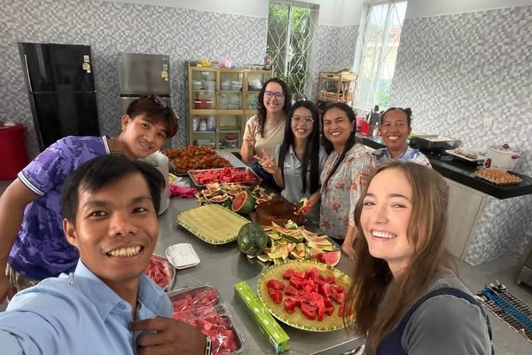 Ruth Moon (back right) and Brynn Holtmeier (front right) with coworkers from Stronghold Cambodia.