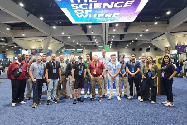 DSU geospatial intelligence student Christa Farmer (2nd from right) joined DSU Adjunct Professor Bobby Horne (center) and other GIT industry professionals the 2026 Esri User Conference, held July 13-17 in San Diego.