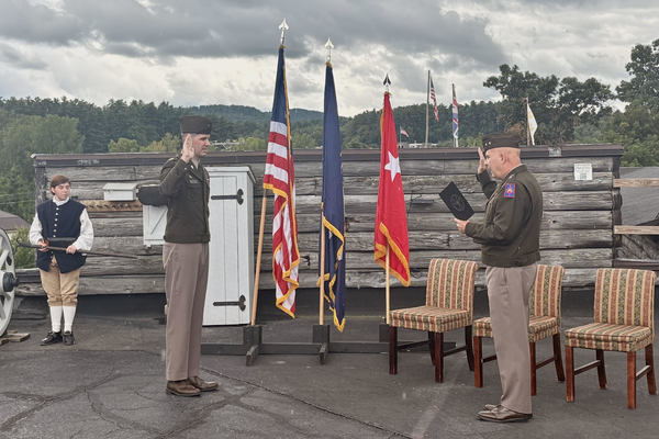 Army Guard Maj. Alex Hammond received his new rank on Tuesday, August 25, at the site of a French and Indian War battle immortalized in "The Last of the Mohicans." Hammond received his new rank from Major General Ray Shields, the Adjutant General of New York, at the site of the 1757 siege of Fort William Henry.