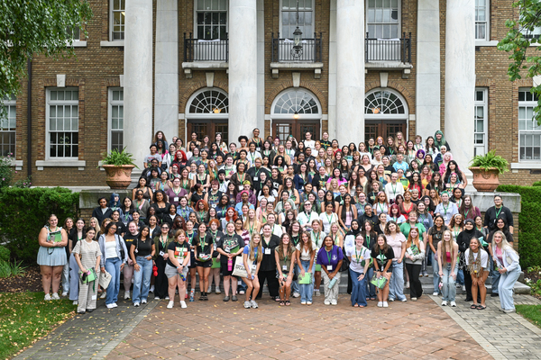 Cedar Crest's newest Falcons gather in front of Blaney Hall. 