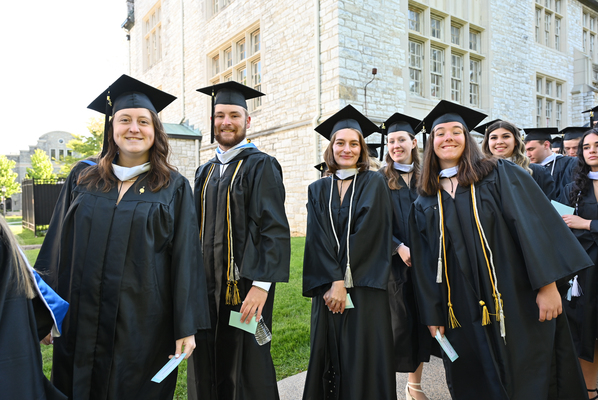 students in line for commencement