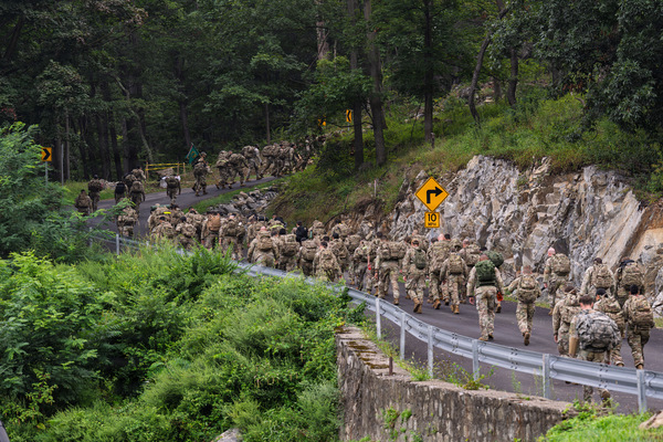 Some of the 211 New York National Guard . Soldiers and Airmen head up one of Camp Smith Training Site's winding hills while participating in the Danish Ruck March at Cortlandt Manor, N.Y., on Aug. 28, 2026. Over 45,000 American service members competed across the world in this virtual in-person event and 211 participated in the event at Camp Smith. (U.S. Army National Guard photo by Sgt. 1st Class Sebastian Rothwyn)