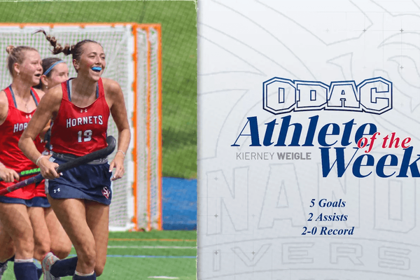 ODAC Athlete of the Week graphic featuring a game image of Kierney Weigle.