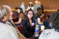Jacqueline Alonso talks to scholarship donors during the Legacy Luncheon at SUNY Potsdam.
